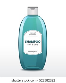 Shampoo Bottle. Male cosmetic. Detergent Packaging. Liquid Soap. Vector illustration.