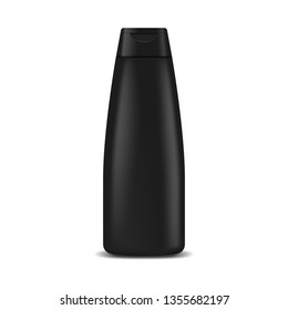 Shampoo bottle. Mock up, cosmetic package. Black color