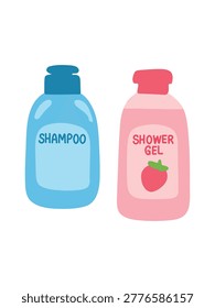 shampoo bottle and shower gel container isolated on white background