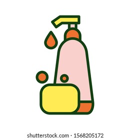 Shampoo bottle and soap icon vector design template flat style isolated on white background