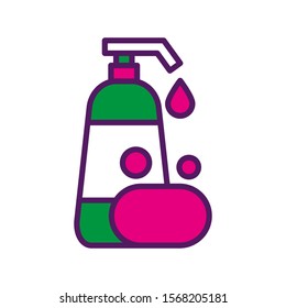 Shampoo bottle and soap icon vector design template flat style isolated on white background