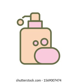Shampoo bottle and soap icon vector design template flat style isolated on white background
