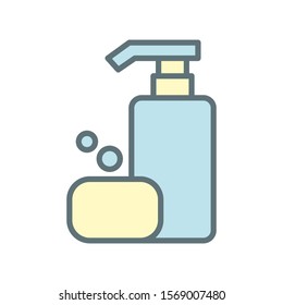 Shampoo bottle and soap icon vector design template flat style isolated on white background