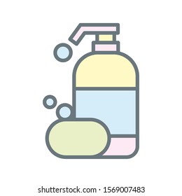 Shampoo bottle and soap icon vector design template flat style isolated on white background