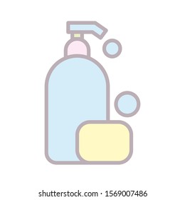 Shampoo bottle and soap icon vector design template flat style isolated on white background