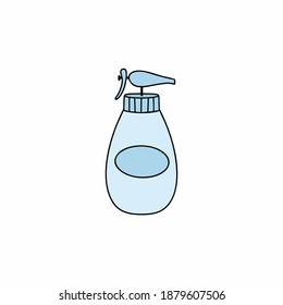 Shampoo in a bottle with a spray bottle. Cleaning agent for cleaning the house. Liquid soap. Vector illustration in cartoon style.