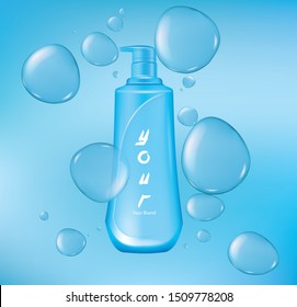 Shampoo bottle .Vector realistic spray illustration. Cosmetic bottle and water drops 