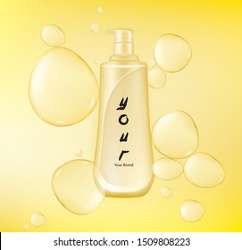 Shampoo bottle .Vector realistic spray illustration. Cosmetic bottle and water drops 