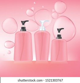 Shampoo bottle .Vector realistic spray illustration. Cosmetic bottle and water drops 