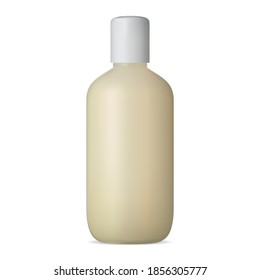 Shampoo bottle. White plastic cosmetic gel mockup blank. Shower cream package vector illustration. Hair care product container, milk or soap. Realistic clean tube for hygiene merchandise