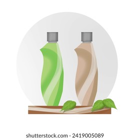 Shampoo bottles set on white and gray background. 3D illustration.