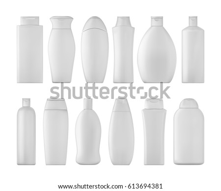 Shampoo bottles set on white background. 3D illustartion.