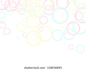 Shampoo bubbles abstraction, vector illustration. Pastel childish simple wallpaper. Children bubbles for play. Soft colors circles flying desugn. Girlish backdrop with round shapes.