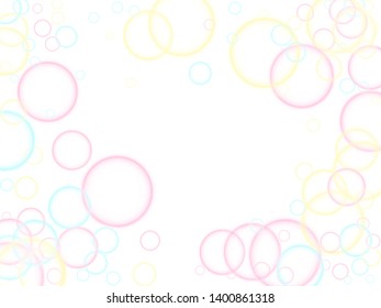 Shampoo bubbles abstraction, vector illustration. Pink blue and yellow blurred rings. Children bubbles for play. Tender minimalist vector backdrop. Girlish backdrop with round shapes.
