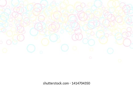Shampoo bubbles abstraction, vector illustration. Pink blue and yellow blurred rings. Children bubbles for play. Tender minimalist vector backdrop. Girlish backdrop with round shapes.