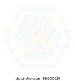 Shampoo bubbles abstraction, vector illustration. Pink yellow and blue bokeh lights. Kids bubbles for play. Tender minimalist vector backdrop. Childish magic flying sheres.