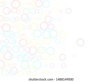 Shampoo bubbles abstraction, vector illustration. Pastel pink yellow blue circles. Children bubbles for play. Tender minimalist vector backdrop. Girlish backdrop with round shapes.