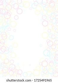 Shampoo bubbles abstraction, vector illustration. Pink blue and yellow blurred rings. Kids bubbles for play. Tender minimalist vector backdrop. Childish magic flying sheres.