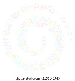 Shampoo bubbles abstraction, vector illustration. Pink blue and yellow blurred rings. Kids bubbles for play. Pretty minimal background. Childish magic flying sheres.