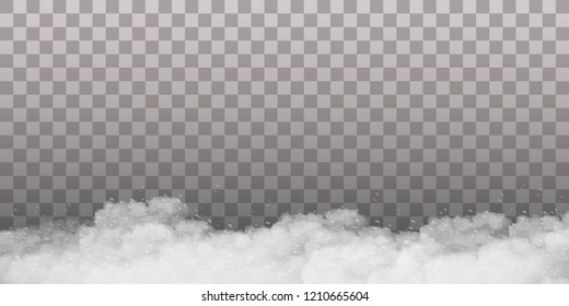 Shampoo bubbles texture. Foam effect isolated on transparent background. Vector white shaving, foam pattern bath foam