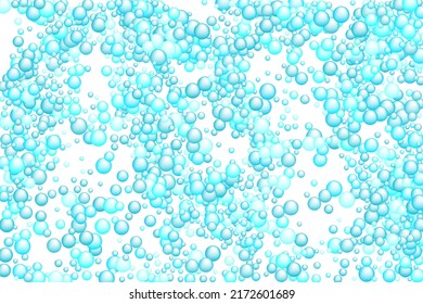 Shampoo bubbles vector background. Laundry concept backdrop. Soap, water and oxygen blowing bubbles. Round sphere shapes flying. Soapy circles foam soft texture.