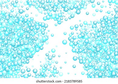 Shampoo bubbles vector background. Laundry concept backdrop. Soap, water and oxygen blowing bubbles. Round sphere shapes flying. Soapy circles foam soft texture.