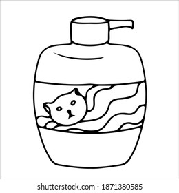 Shampoo for cats and dogs. care product. Accessories for pets. An element from a set of doodles drawn by hand. Isolated illustration on a white background.