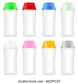 Shampoo container set on a white background. Vector illustration.