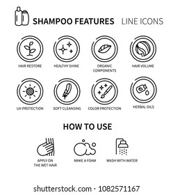 Shampoo Features Icon Set. Hair Care Icons 