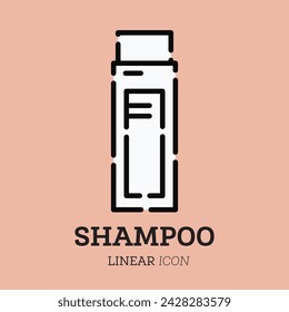 Champú icono lineal plano. Producto de cuidado personal. Cosméticos. Ilustración vectorial. Símbolo de cuidado de la piel.