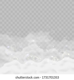 Shampoo foam with bubbles.Sparkling shampoo and bath lather vector illustration.Abstract background white soapy foam texture