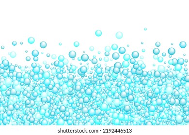 Shampoo foam vector background. Laundry concept backdrop. Soap, water and oxygen blowing bubbles. Round sphere shapes floating. Soapy circles foam soft texture.