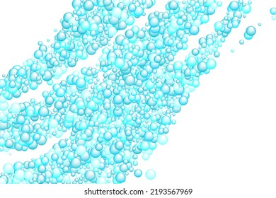 Shampoo foam vector background. Wash concept backdrop. Soap, water and oxygen blowing bubbles. Round sphere shapes floating. Soapy circles foam soft texture.