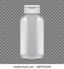 Shampoo Or Gel Empty Transparent Plastic Bottle Package. EPS10 Vector