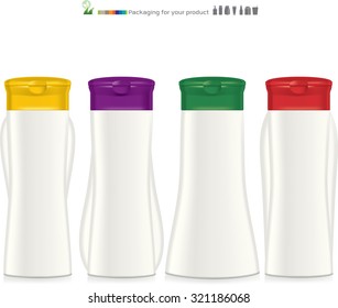 Shampoo, Gel Or Lotion White Plastic Bottle. Ready For Your Design. Product Packing