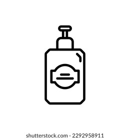 Shampoo in glass bottle with dispenser thin line icon. Organic cosmetics. Modern vector illustration for beauty shop.