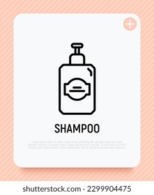 Shampoo in glass bottle with dispenser thin line icon. Organic cosmetics. Modern vector illustration for beauty shop.