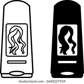 Shampoo Icons. Black and White Vector Illustration. Hair Wash Cosmetic. Soap Liquid, Cleanliness. Hygiene Concept