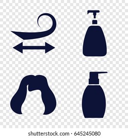 Shampoo icons set. set of 4 shampoo filled icons such as curly hair, soap, hairstyle