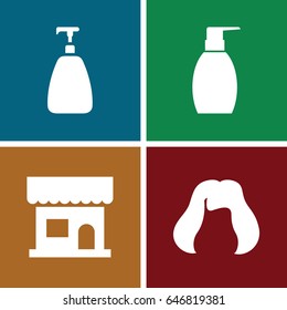 Shampoo icons set. set of 4 shampoo filled icons such as beauty salon, soap, hairstyle