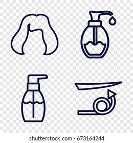 Shampoo icons set. set of 4 shampoo outline icons such as straight hair, hairstyle, bottle soap