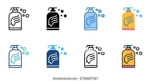 Ícones de shampoo definem várias coleções de estilos. Traçado editável 
