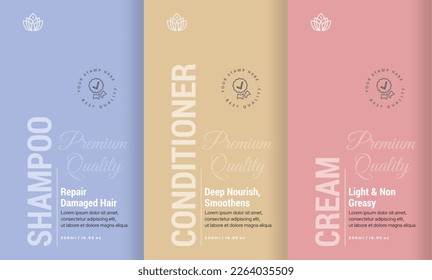 Shampoo label design, Conditioner Label Design, Skin Cream Label Design, Skin Care Packaging, Hair Care Packaging Design, Cosmetic Packaging Collection vector illustration