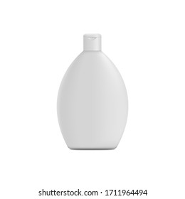 Shampoo or liquid body lotion blank plastic bottle mockup 3d realistic vector illustration isolated on white background. Empty white cosmetic packaging template.