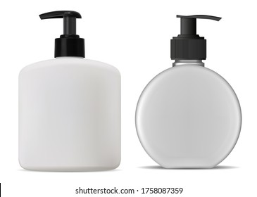 Shampoo, lotion, cosmetic bottle. Liquid Soap dispenser mockup concept for brand advertising. Natural beauty cream product design. Pump cap tube mock up for hand wash gel