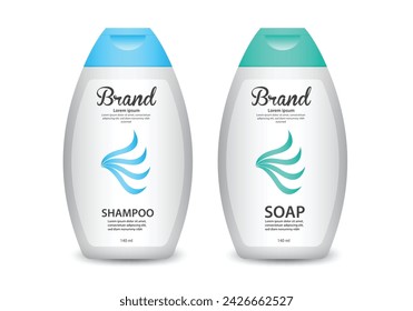 Shampoo Packaging template vector, Soap packaging label design, packaging design, product design, Bottle cosmetic design, shampoo label template, soap bottle, shampoo bottle Realistic 3d mock-up