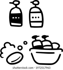 Shampoo and rinse and soap illustrations