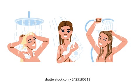 shampoo shower woman  vector.  head wash, water asian, home care shampoo shower woman character. people flat cartoon illustration