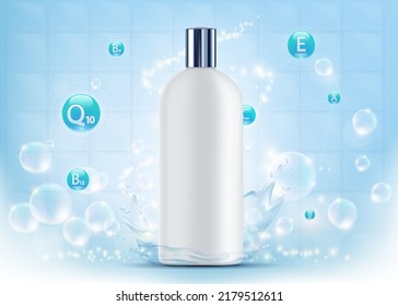 Shampoo or soap bottle mockup. Empty plastic packaging without a label. Vector template