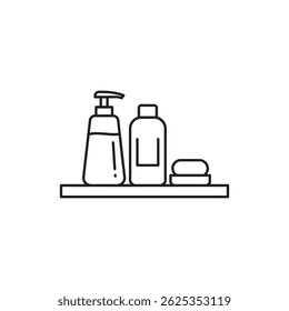 Shampoo and Soap Bottles on Shower Shelf Representing Bathroom Hygiene and Care